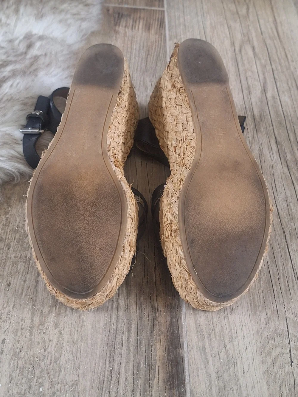 Sam Edelman Black Leather Espadrille Wedge Sandals Women’s Size 8.5
